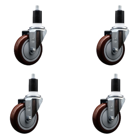 Service Caster 4'' SS Maroon Poly Wheel Swivel 1-1/2'' Expanding Stem Caster Set, 4PK SCC-SSEX20S414-PPUB-MRN-112-4